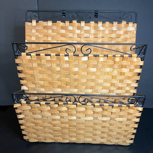 Matching Vintage Woven Wicker Metal Wall Letter Caddy & Desk File Organizer - Picture 7 of 10